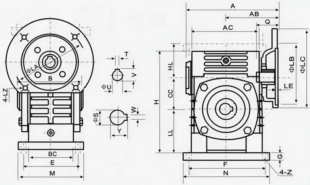 WPWDKA Universal Worm Gear Speed Reducer parameter