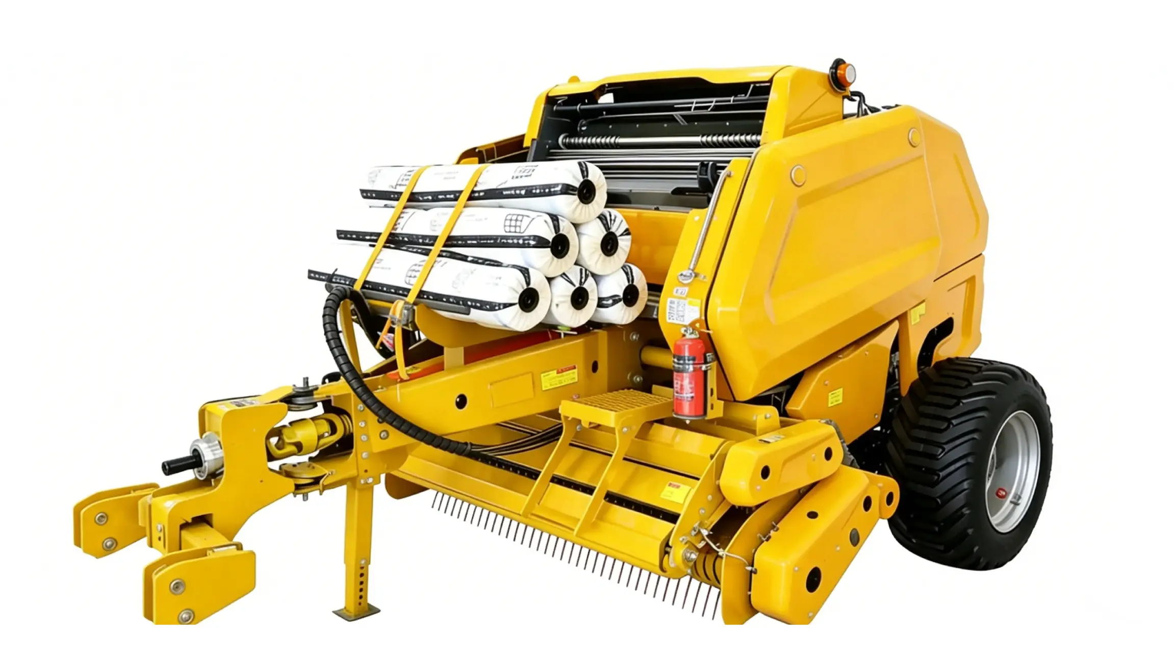 50mm bore extended stroke hydraulic cylinder installed on large round baler main compression and tailgate mechanism farm machinery hydraulics