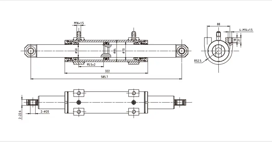 HCYY11112002 Forklift Lifting Cylinder – Telescopic Hydraulic Cylinder for Triple-Stage Mast Free-Lift Systems HCYY11112002 forklift lifting cylinder dimensional drawing